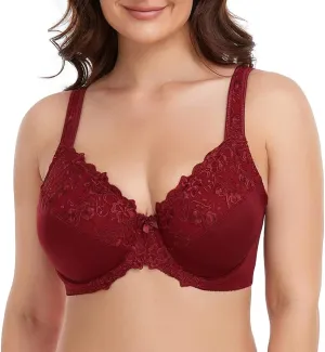 TELIMUSSTO Women's Full Coverage Underwire Bra Non Padded Floral Lace Bras Plus Size