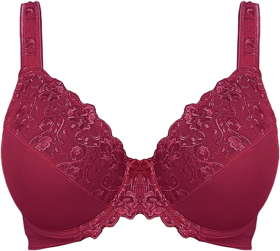 TELIMUSSTO Women's Full Coverage Underwire Bra Non Padded Floral Lace Bras Plus Size