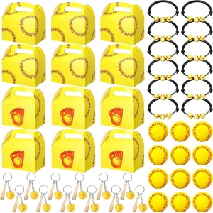 Teling 48 Pcs Softball Party Favors Include 12 Treat Boxes 12 Stress Ball 12 Charm Wristbands Bracelets 12 Keychain Baseball Gifts for Teens Adults Sport Party Supplies