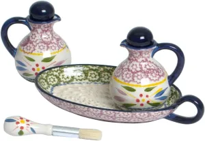 Temp-tations Mini Pitcher Oil & Vinegar Cruet Set with Grater Tray & Brush (Old World Confetti)