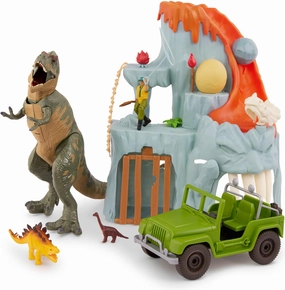 Terra by Battat – 14 Pcs Lava Mountain T-Rex Adventure Playset - Electronic Dinosaur with Light-Up Eyes - Movable Roaring T-Rex Toy for Kids Ages 3 
