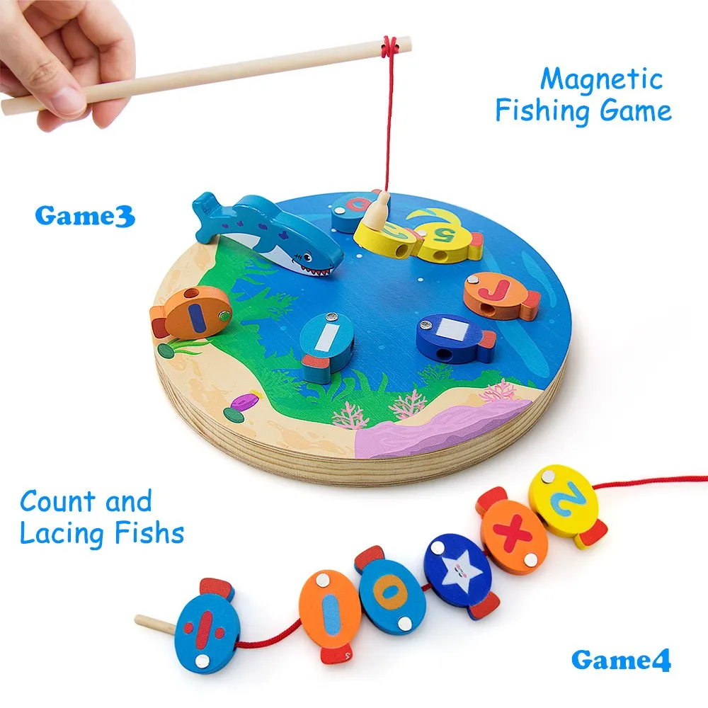 teytoy Magnetic Wooden Fishing Game Gifts for 2 3 4 Year Old Boy Girl Toddlers, Montessori Fishing Game Toy for Birthday Presents, Alphabet Letters Fishing Toy for Fine Motor Skill Toys (35 PCS)