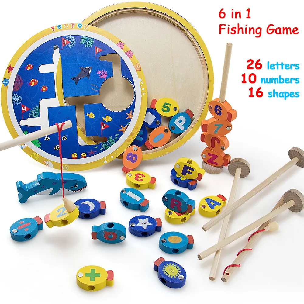 teytoy Magnetic Wooden Fishing Game Gifts for 2 3 4 Year Old Boy Girl Toddlers, Montessori Fishing Game Toy for Birthday Presents, Alphabet Letters Fishing Toy for Fine Motor Skill Toys (35 PCS)