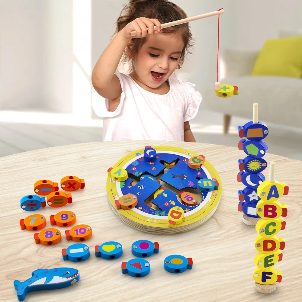 teytoy Magnetic Wooden Fishing Game Gifts for 2 3 4 Year Old Boy Girl Toddlers, Montessori Fishing Game Toy for Birthday Presents, Alphabet Letters Fishing Toy for Fine Motor Skill Toys (35 PCS)