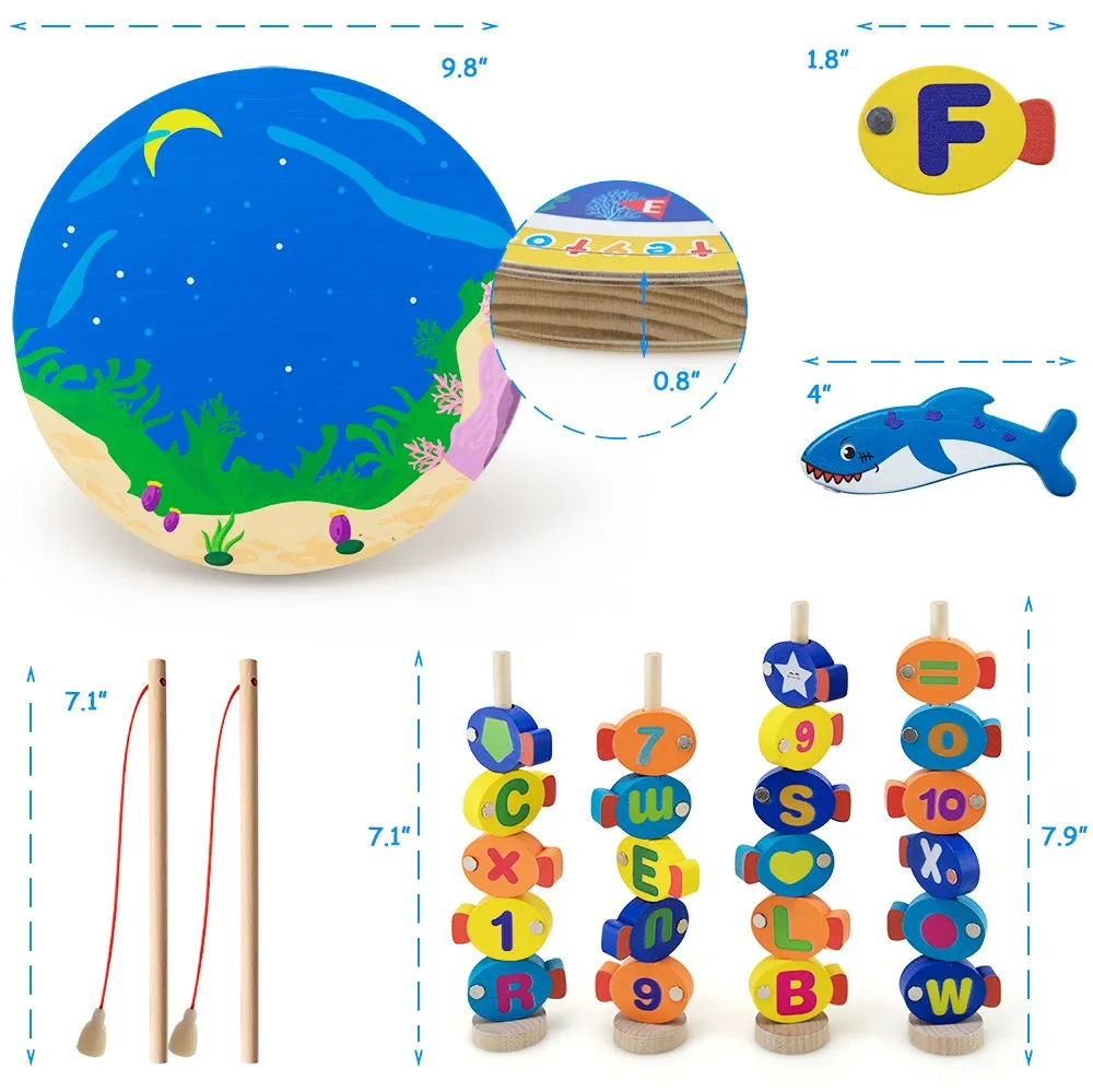 teytoy Magnetic Wooden Fishing Game Gifts for 2 3 4 Year Old Boy Girl Toddlers, Montessori Fishing Game Toy for Birthday Presents, Alphabet Letters Fishing Toy for Fine Motor Skill Toys (35 PCS)