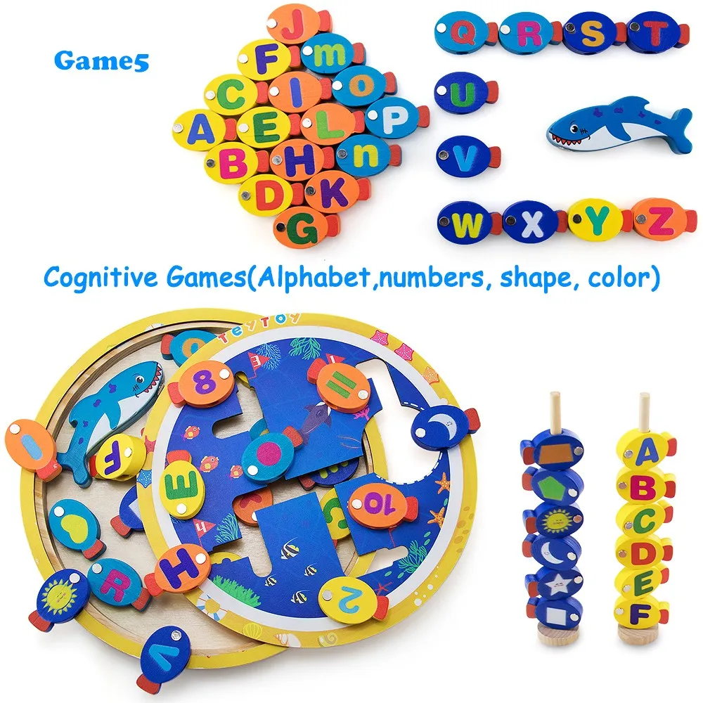 teytoy Magnetic Wooden Fishing Game Gifts for 2 3 4 Year Old Boy Girl Toddlers, Montessori Fishing Game Toy for Birthday Presents, Alphabet Letters Fishing Toy for Fine Motor Skill Toys (35 PCS)