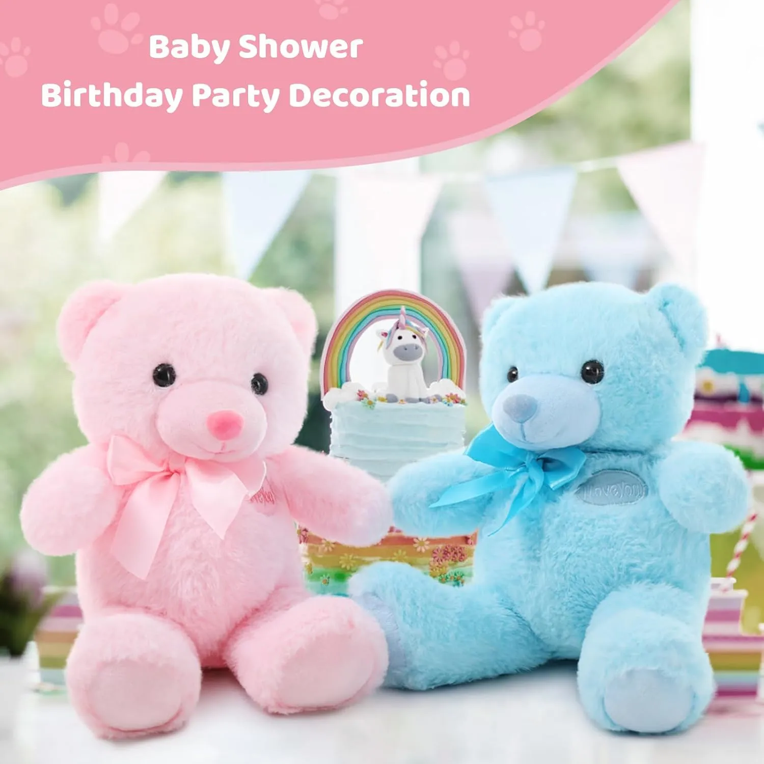 Tezituor 2 Pack Teddy Bear Stuffed Animal, Pink and Blue Teddy Bear Plush Toy, Small Stuffed Bear Plush Gift for Girlfriend Boyfriend Kids