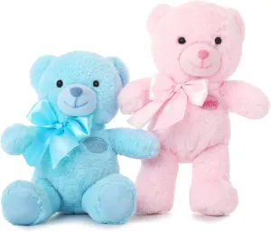 Tezituor 2 Pack Teddy Bear Stuffed Animal, Pink and Blue Teddy Bear Plush Toy, Small Stuffed Bear Plush Gift for Girlfriend Boyfriend Kids