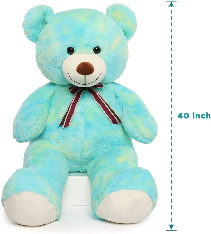 Tezituor 40in Big Teddy Bear,Giant Stuffed Animal Plush,Rainbow Green Bears Gifts for Baby Shower, Valentine, Christmas, Birthday,