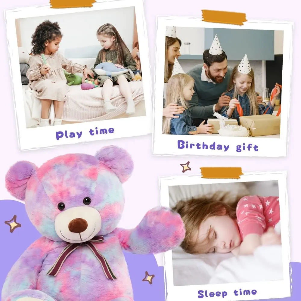 Tezituor 40in Giant Teddy Bear,Big Stuffed Animal Plush,Rainbow Purple Soft Gifts for Baby Shower，Valentine, Christmas, Birthday.