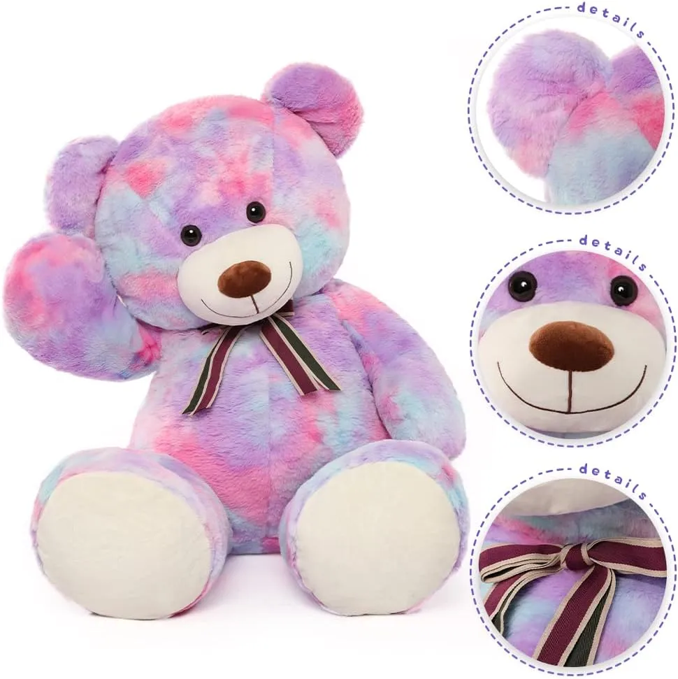Tezituor 40in Giant Teddy Bear,Big Stuffed Animal Plush,Rainbow Purple Soft Gifts for Baby Shower，Valentine, Christmas, Birthday.