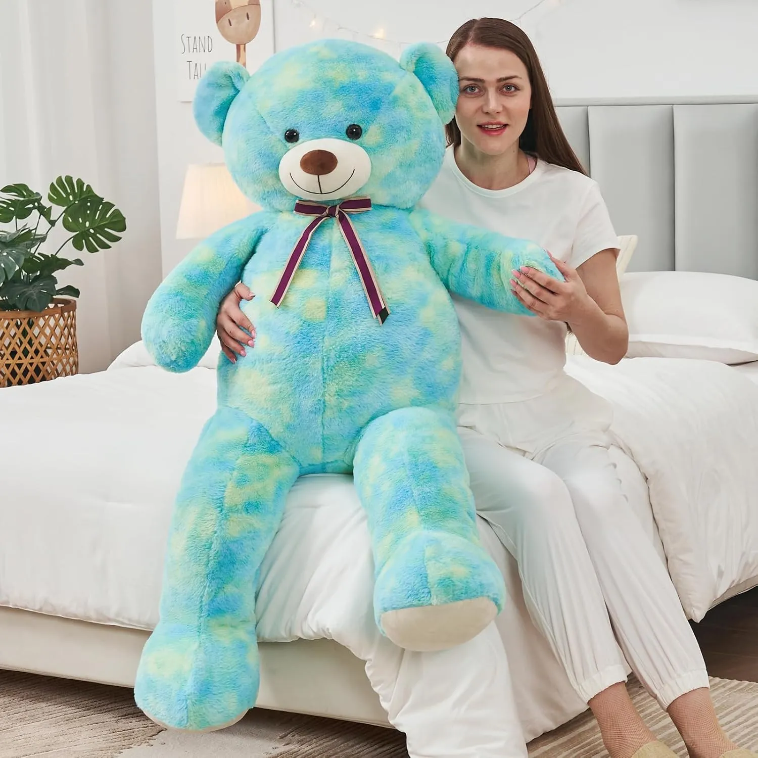 Tezituor 52in Giant Teddy Bear,Big Stuffed Animal Plush,Rainbow Green Soft Gifts for Valentine, Christmas, Birthday.