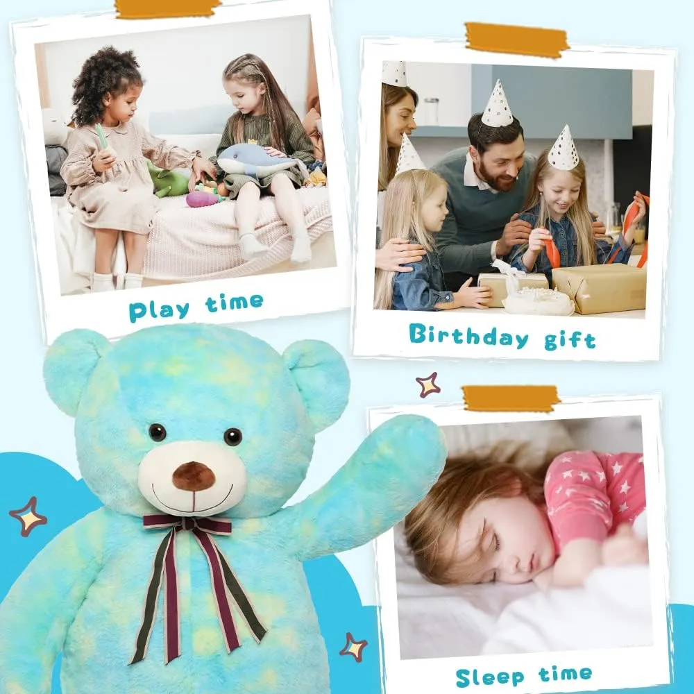 Tezituor 52in Giant Teddy Bear,Big Stuffed Animal Plush,Rainbow Green Soft Gifts for Valentine, Christmas, Birthday.