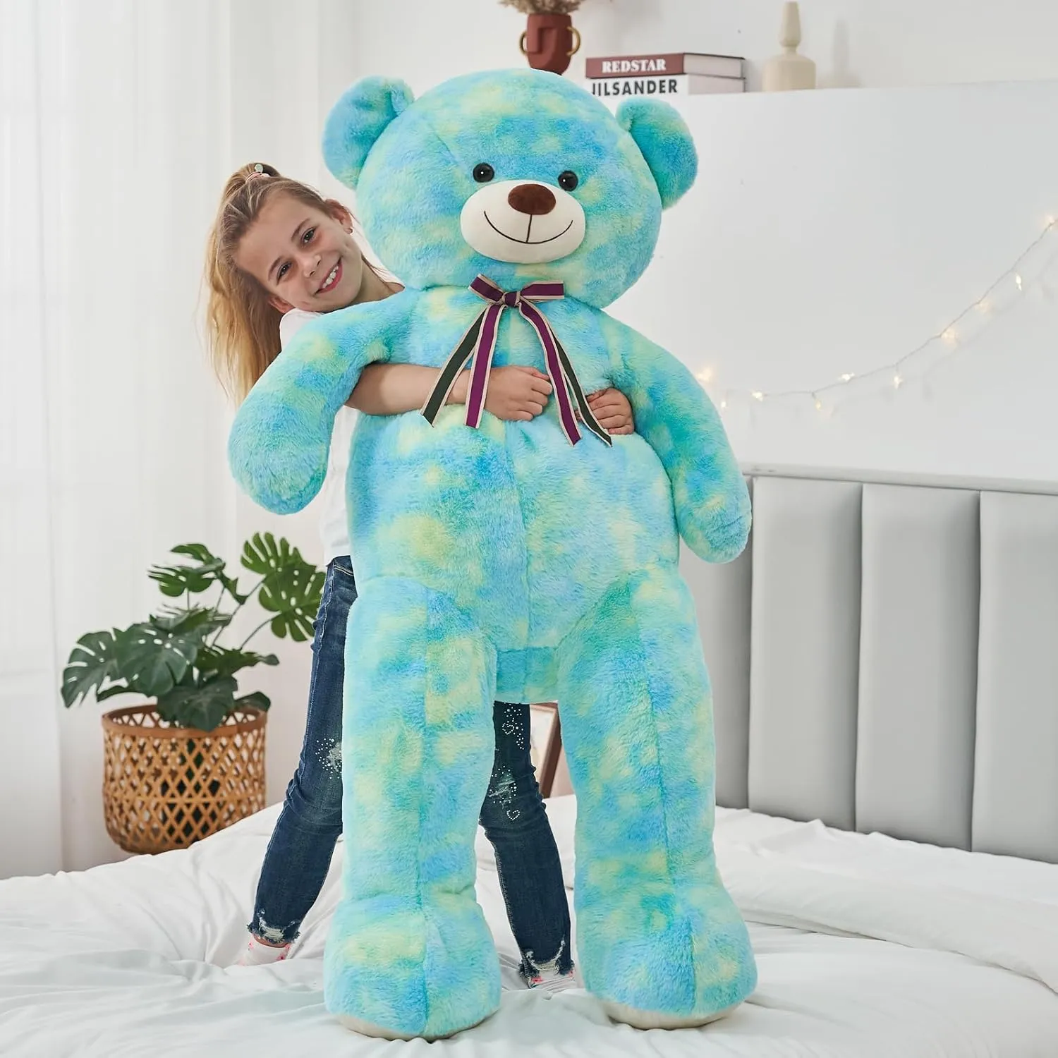 Tezituor 52in Giant Teddy Bear,Big Stuffed Animal Plush,Rainbow Green Soft Gifts for Valentine, Christmas, Birthday.