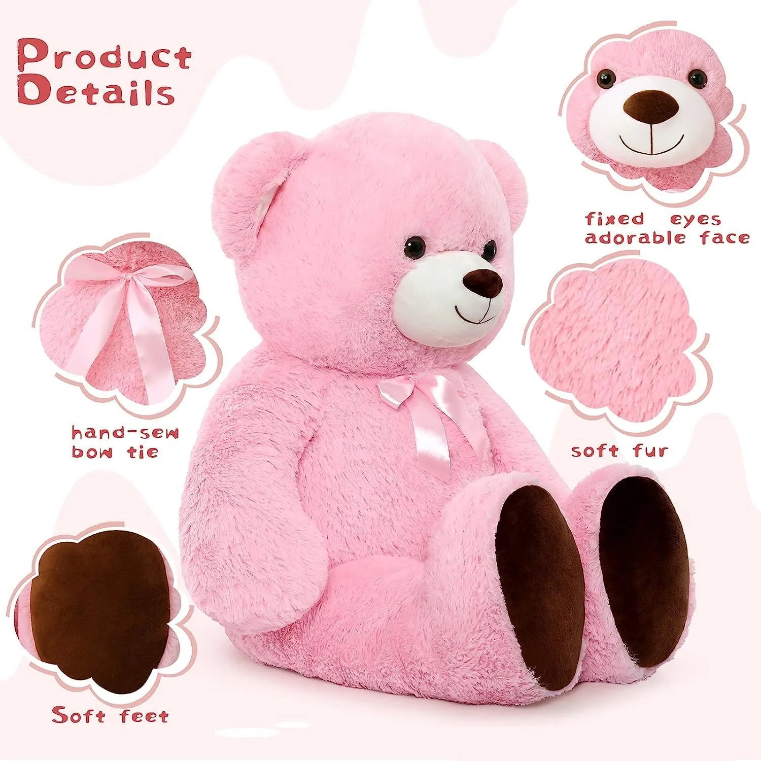 Tezituor Giant Pink Teddy Bear Stuffed Animal, 41 inch Large Stuffed Bear Plush Toy Christmas Valentine's Day Birthday for Girlfriend Kids