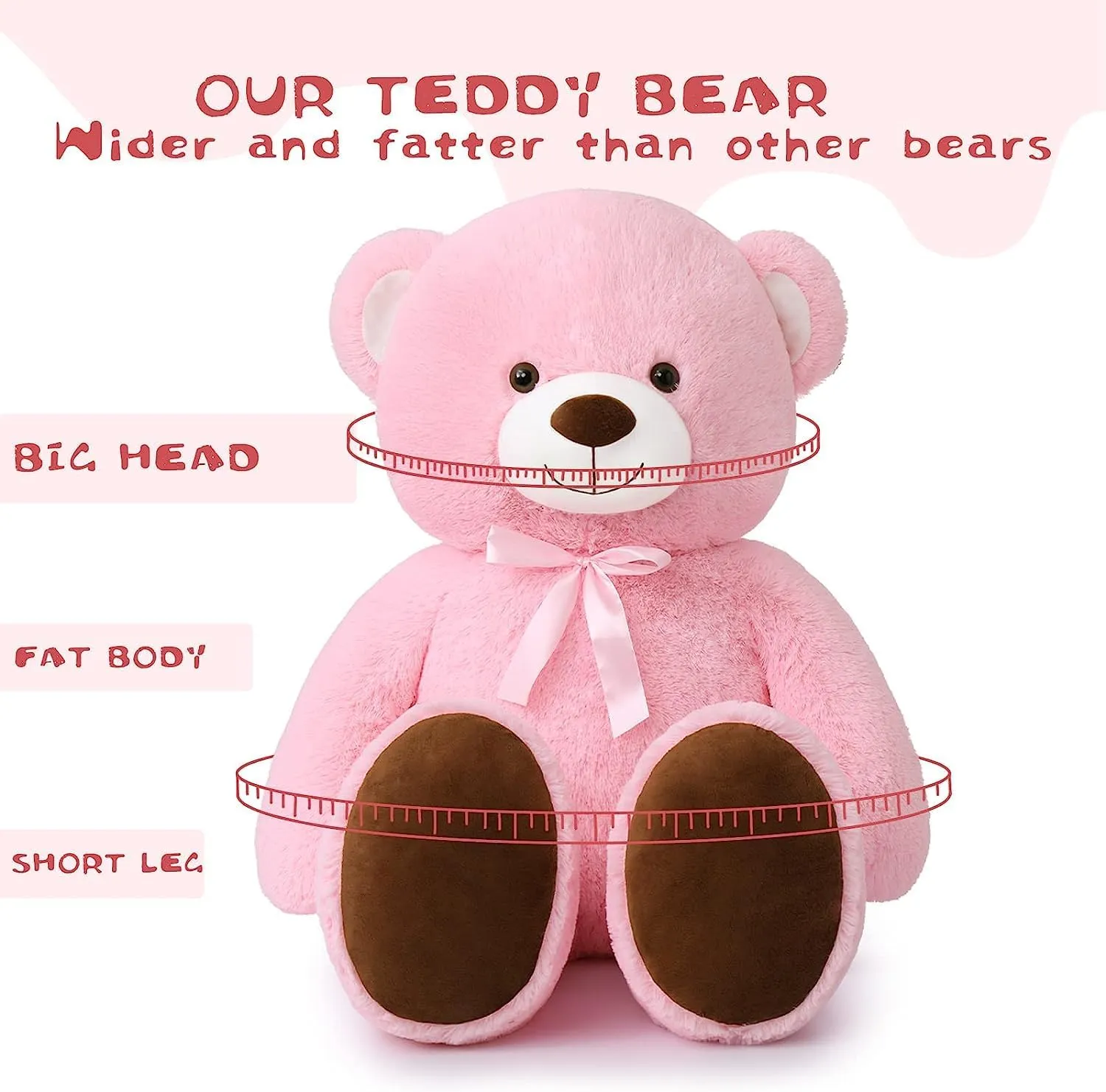 Tezituor Giant Pink Teddy Bear Stuffed Animal, 41 inch Large Stuffed Bear Plush Toy Christmas Valentine's Day Birthday for Girlfriend Kids
