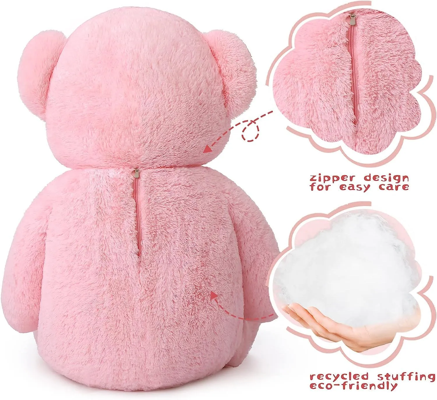 Tezituor Giant Pink Teddy Bear Stuffed Animal, 41 inch Large Stuffed Bear Plush Toy Christmas Valentine's Day Birthday for Girlfriend Kids