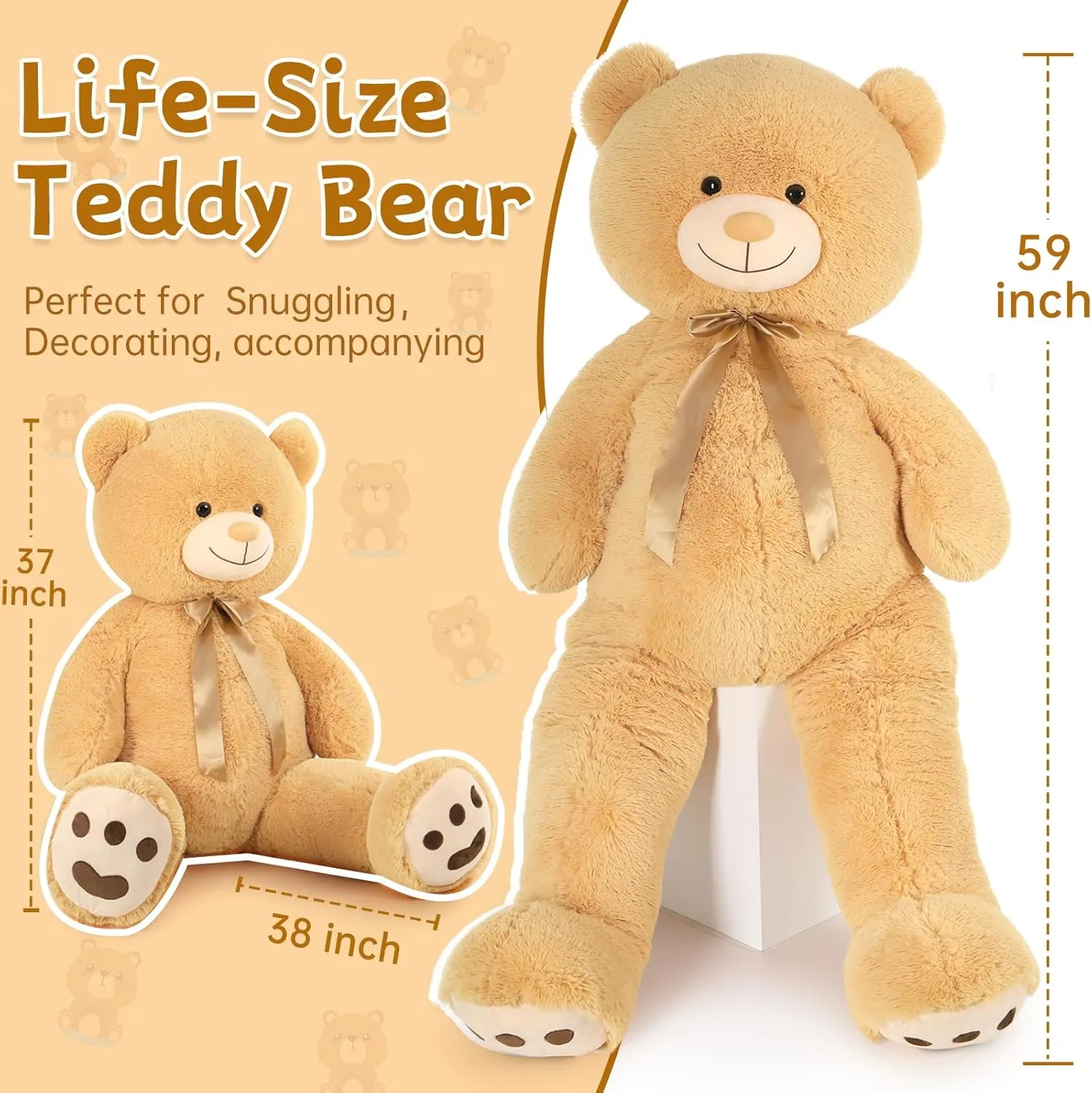 Tezituor Giant Teddy Bear Big 5 Feet Big Stuffed Animal Stuffed Bear, Lifesize Valentines Gift Teddy Bear for Women Girlfriend Boyfriend, Oversized Soft Bear for Girl Boy, Plush Bear for Kids