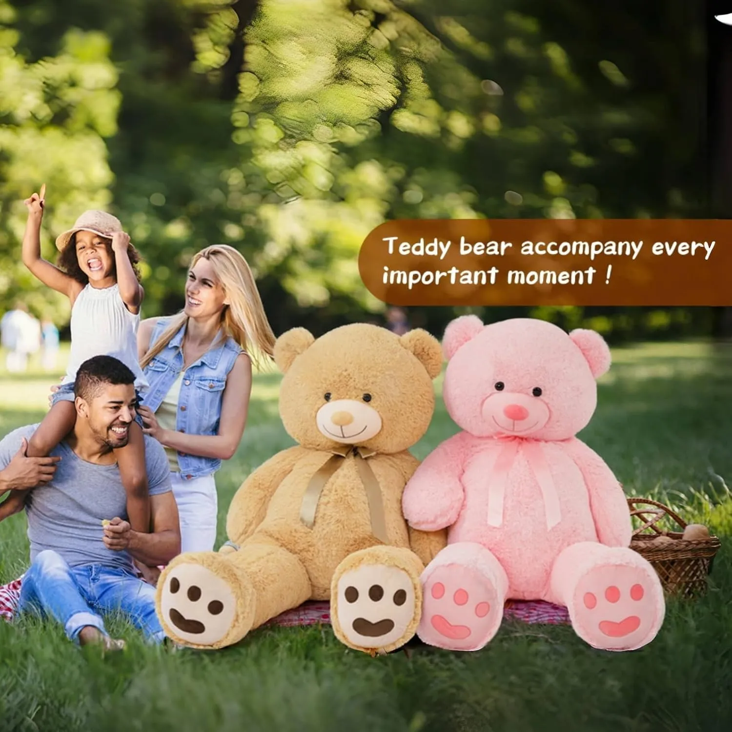 Tezituor Giant Teddy Bear Big 5 Feet Big Stuffed Animal Stuffed Bear, Lifesize Valentines Gift Teddy Bear for Women Girlfriend Boyfriend, Oversized Soft Bear for Girl Boy, Plush Bear for Kids