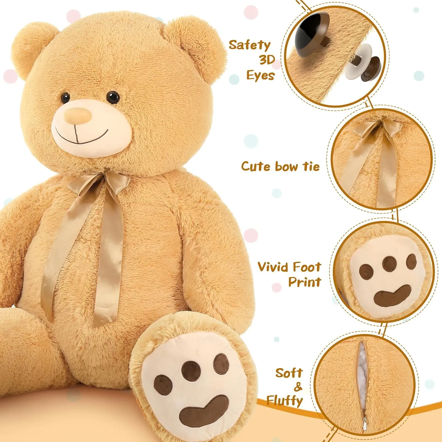 Tezituor Giant Teddy Bear Big 5 Feet Big Stuffed Animal Stuffed Bear, Lifesize Valentines Gift Teddy Bear for Women Girlfriend Boyfriend, Oversized Soft Bear for Girl Boy, Plush Bear for Kids