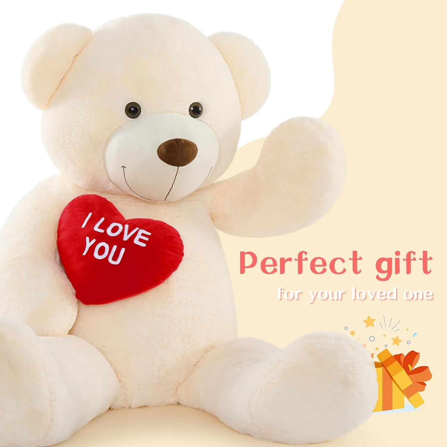 Tezituor Giant Teddy Bear Stuffed Animal 5Ft with Heart,Large Cream I Love You Bear Plush Toys for Kids Gift for Girlfriend