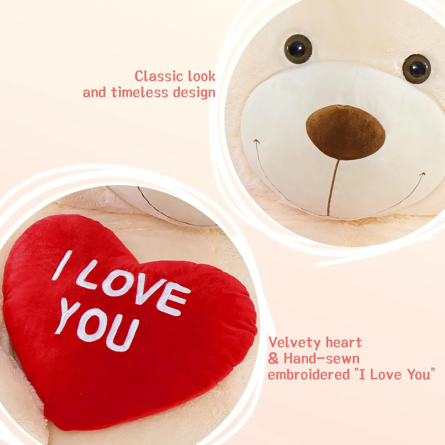 Tezituor Giant Teddy Bear Stuffed Animal 5Ft with Heart,Large Cream I Love You Bear Plush Toys for Kids Gift for Girlfriend