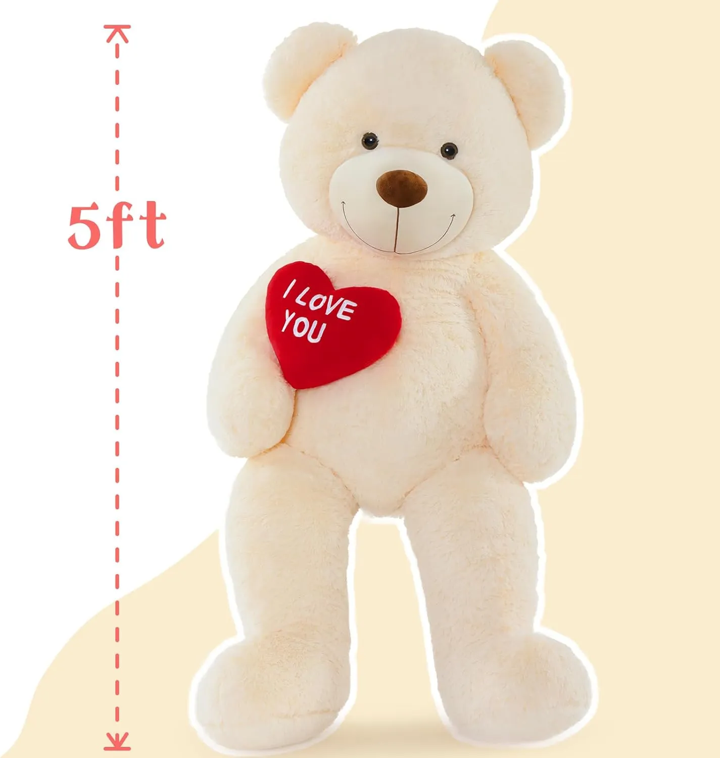 Tezituor Giant Teddy Bear Stuffed Animal 5Ft with Heart,Large Cream I Love You Bear Plush Toys for Kids Gift for Girlfriend