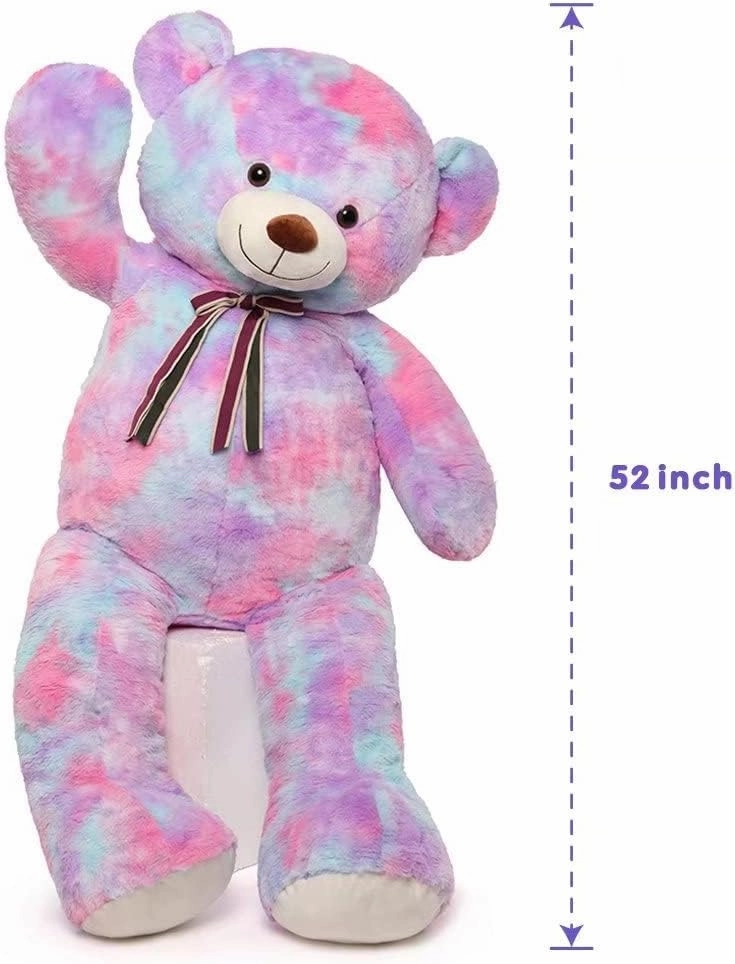 Tezituor Big Teddy Bear,52'' Giant Stuffed Animal Plush,Rainbow Purple Soft Gifts for Valentine, Christmas, Birthday.