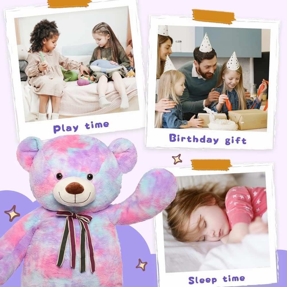 Tezituor Big Teddy Bear,52'' Giant Stuffed Animal Plush,Rainbow Purple Soft Gifts for Valentine, Christmas, Birthday.