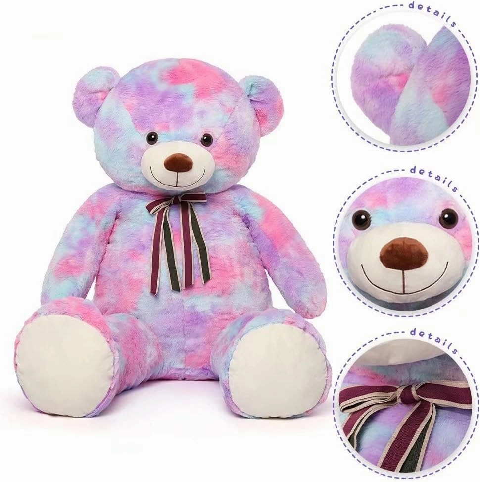 Tezituor Big Teddy Bear,52'' Giant Stuffed Animal Plush,Rainbow Purple Soft Gifts for Valentine, Christmas, Birthday.