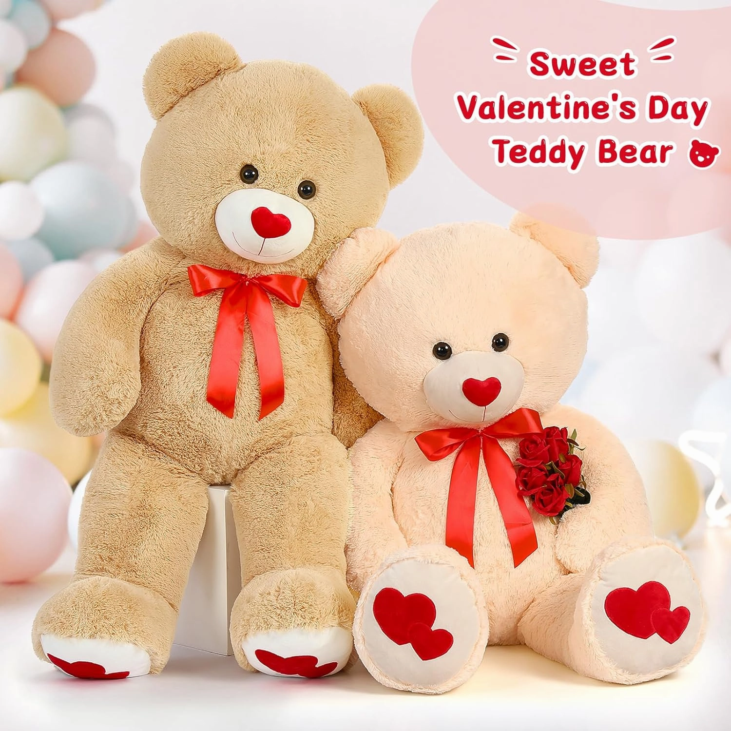 Tezituor Giant Teddy Bear Stuffed Animal 4ft - Big Teddy Bear with Love Red Heart - Brown Large Stuffed Bear Plush Toys for Kid Christmas Birthday - Bear Gift for Girlfriend