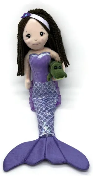 The Petting Zoo Mermaid Doll with Alligator Stuffed Animal- Great Gifts for Girls, Mermaid Plush Doll with Alligator Plush Toy, 17 inch (Brunette)