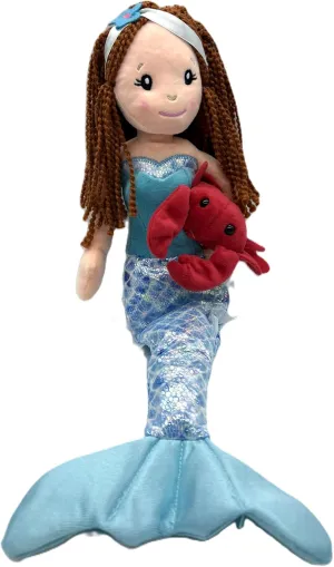 The Petting Zoo Mermaid Doll with Crab Stuffed Animal- Great Gifts for Girls, Plush Doll Mermaid with Crab Plush Toy-17 Inches, Red Hair