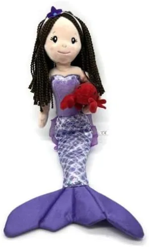 The Petting Zoo Mermaid Doll with Lobster Stuffed Animal- Great Gifts for Girls, Mermaid Plush Doll with Lobster Plush Toy, 17 inch (Brunette)