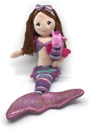 The Petting Zoo Mermaid Doll with Sea Horse Stuffed Animal- Great Gifts for Girls, Mermaid Plush Doll with Sea Horse Plush Toy, 17 inch (Red Hair)