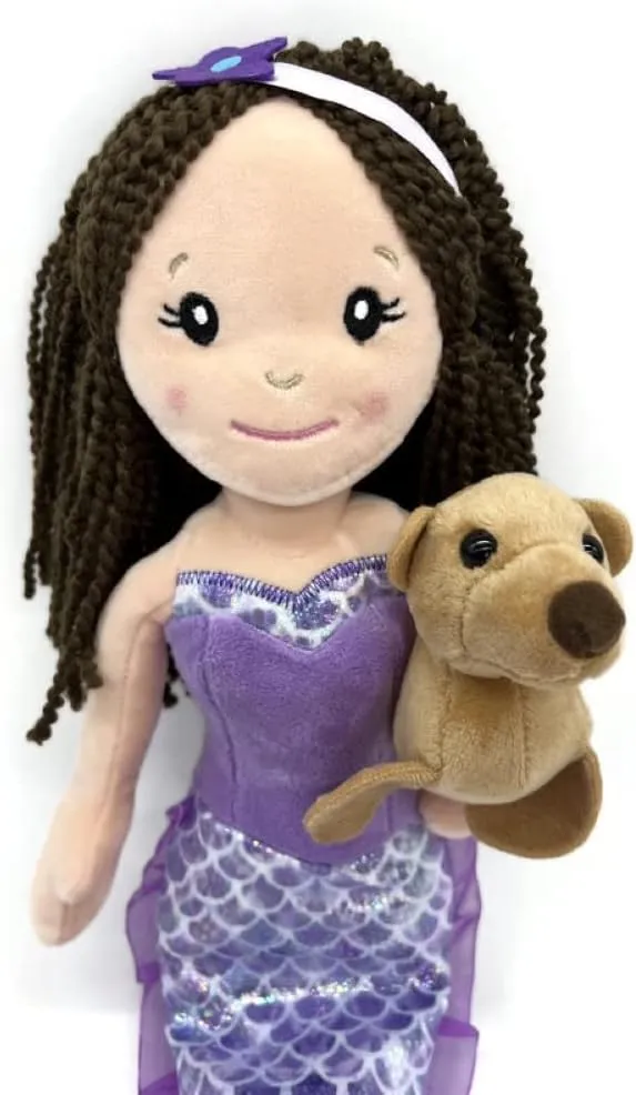 The Petting Zoo Mermaid Doll with Sea Lion Stuffed Animal- Great Gifts for Girls, Mermaid Plush Doll with Sea Lion Plush Toy, 17 inch (Brunette)