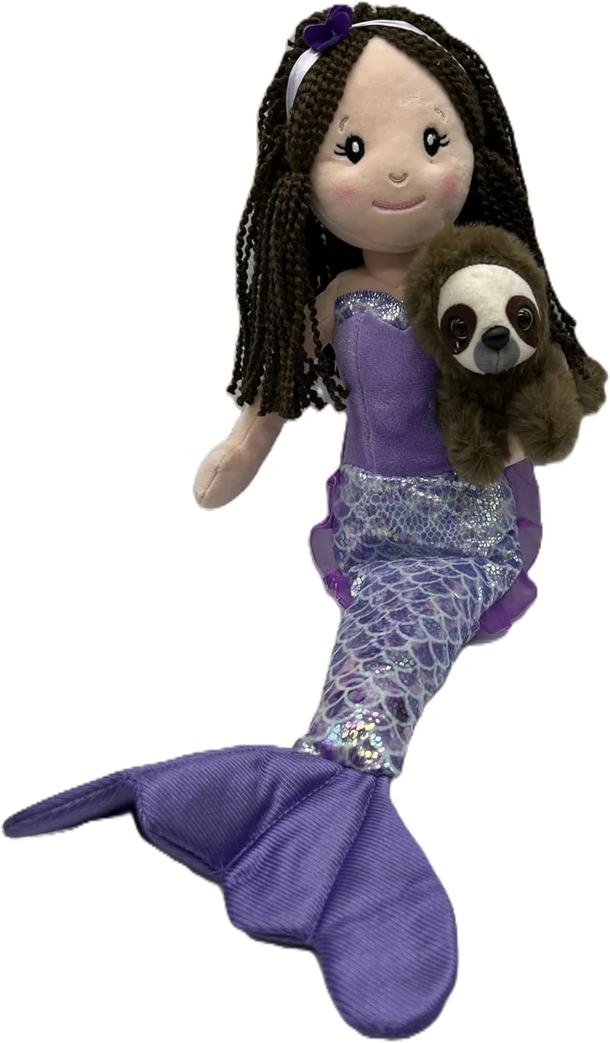 The Petting Zoo, Mermaid Doll with Sloth Stuffed Animal, Gift for Girls, Plush Mermaid Doll with Sloth Plush Toy, 17 inch (Brunette)