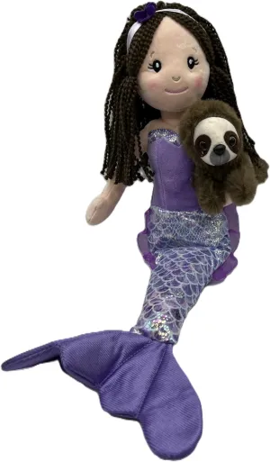 The Petting Zoo, Mermaid Doll with Sloth Stuffed Animal, Gift for Girls, Plush Mermaid Doll with Sloth Plush Toy, 17 inch (Brunette)