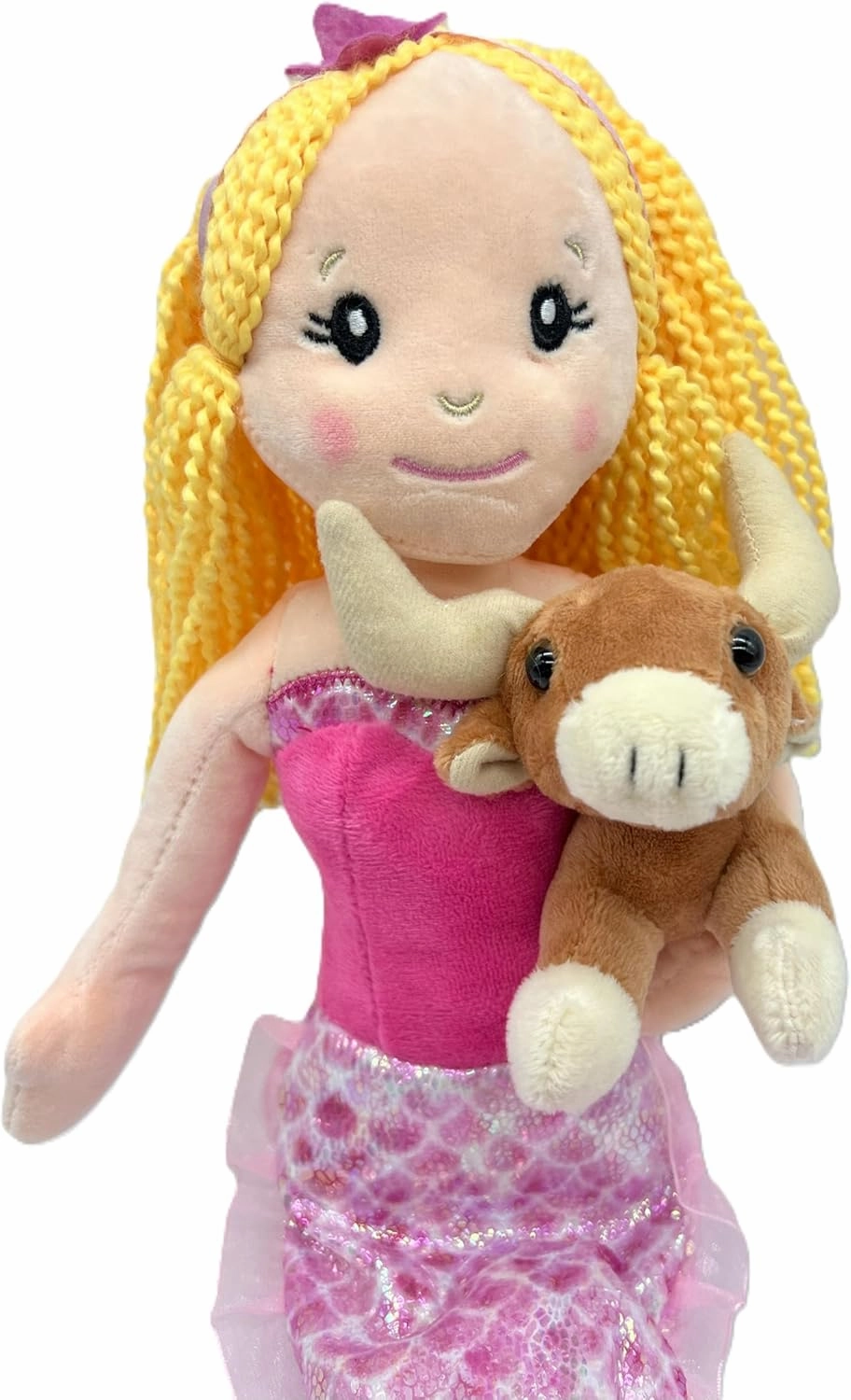 The Petting Zoo, Mermaid Doll with Longhorn Cow Stuffed Animal, Gifts for Girls Plush Mermaid Doll with Long Horn Plush Toy, 17 inch, Blonde