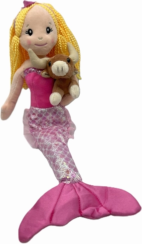 The Petting Zoo, Mermaid Doll with Longhorn Cow Stuffed Animal, Gifts for Girls Plush Mermaid Doll with Long Horn Plush Toy, 17 inch, Blonde