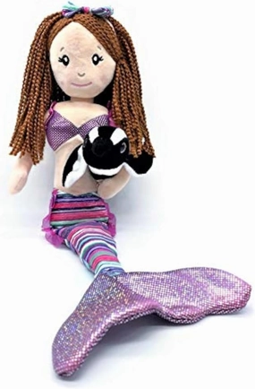The Petting Zoo Mermaid Doll with Small Penguin Stuffed Animal- Great Mermaid Gifts for Girls-17 Inches (Red Hair)