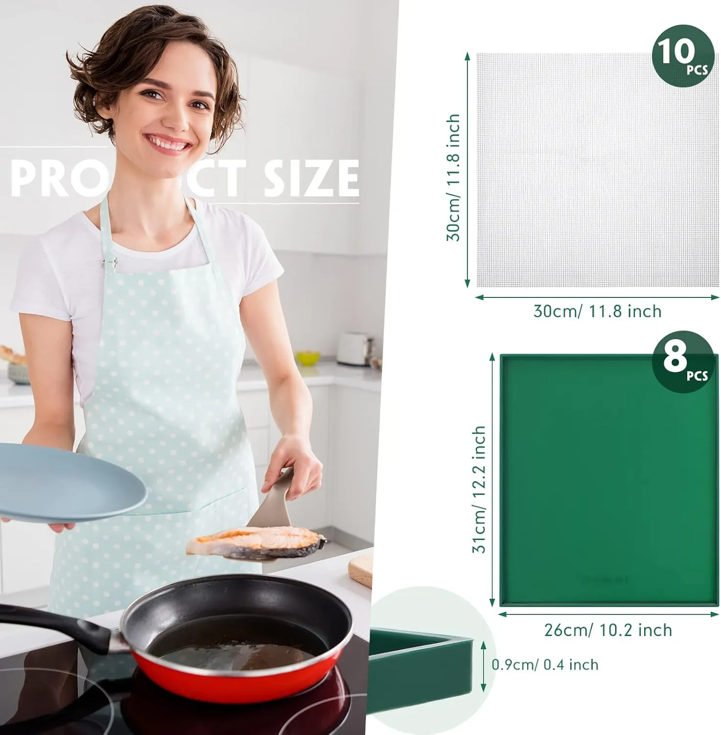 Thenshop 8 Pcs Silicone Dehydrator Sheets Trays with Edge and 10 Pcs Mesh Dehydrator Mats Non Stick Reusable Fruit Leather Trays Accessories for Liquid Making Food Fruit Meat Egg Vegetables(Green)