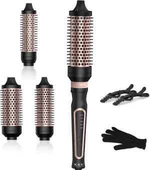 Thermal Brush 3 in 1 Set Ionic Heated Round Curling Create Volume & Smoother Hair Style for Fully Dried Hair Ceramic Fast Heating Curling Iron Brush with Temperature (Black)