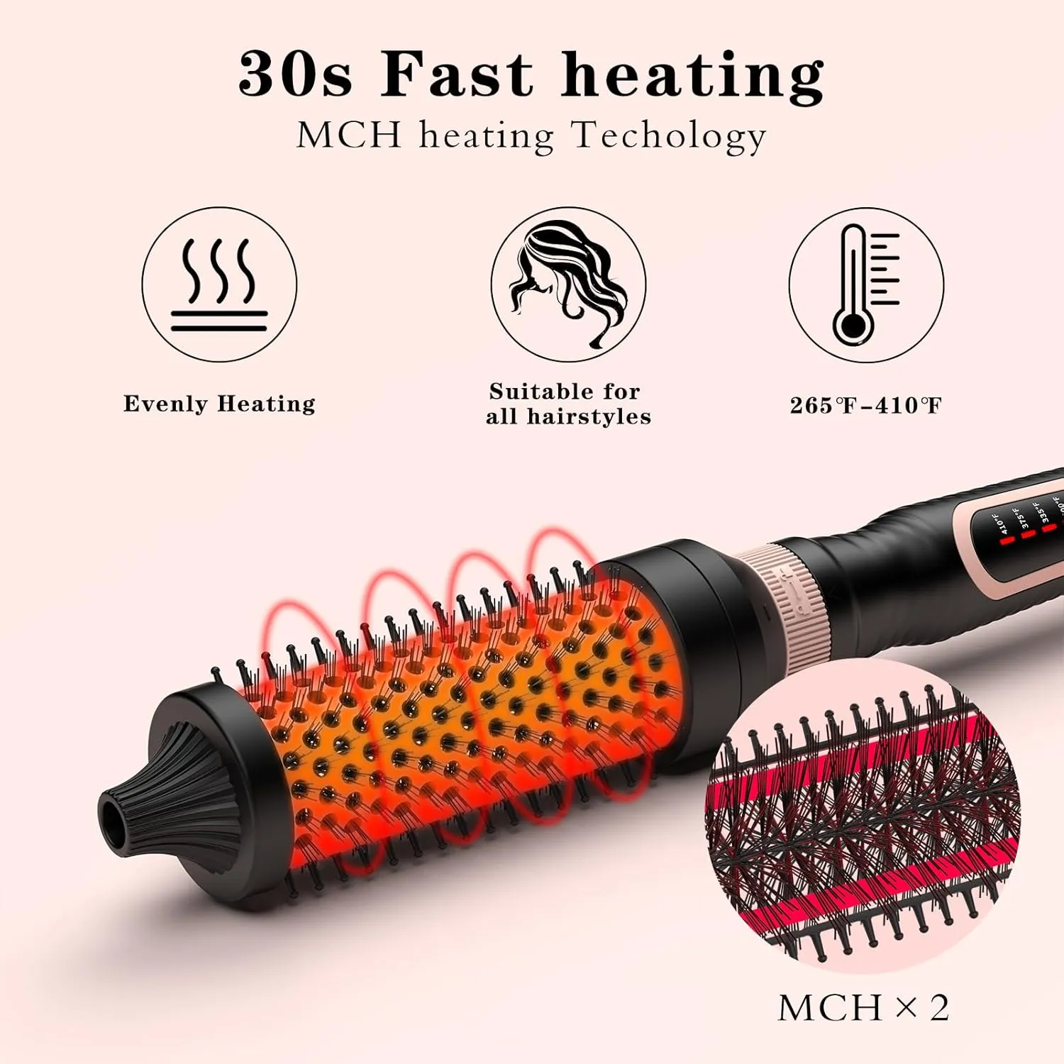 Thermal Brush 3 in 1 Set Ionic Heated Round Curling Create Volume & Smoother Hair Style for Fully Dried Hair Ceramic Fast Heating Curling Iron Brush with Temperature (Black)