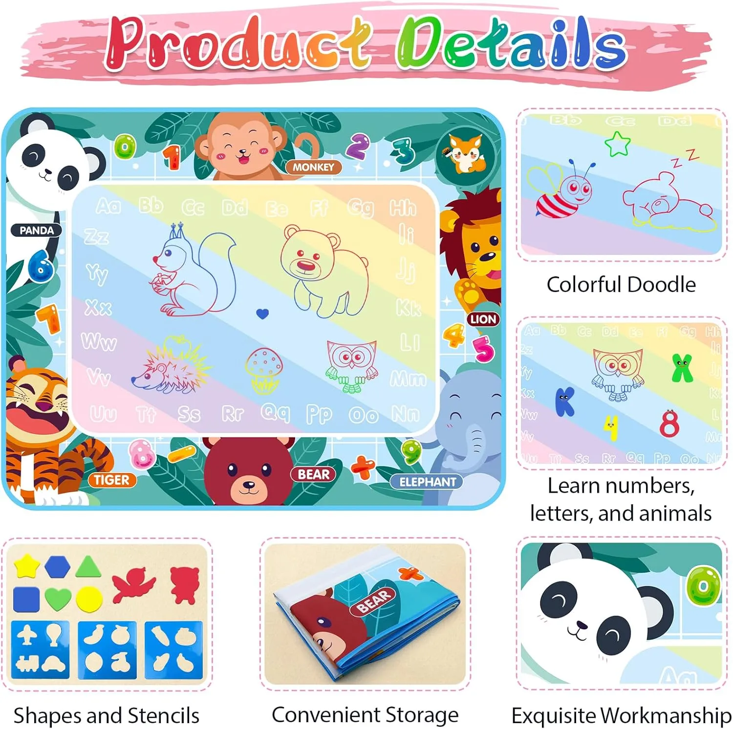 Thick Water Doodle Mat 40 x 32 Inches Kids Extra Large Water Painting Doodle Drawing Mat Toy Writing Coloring Magic Educational Toys for Boys Girls Age 2 3 4 5 6 7 8 Year Old Holiday Birthday Present