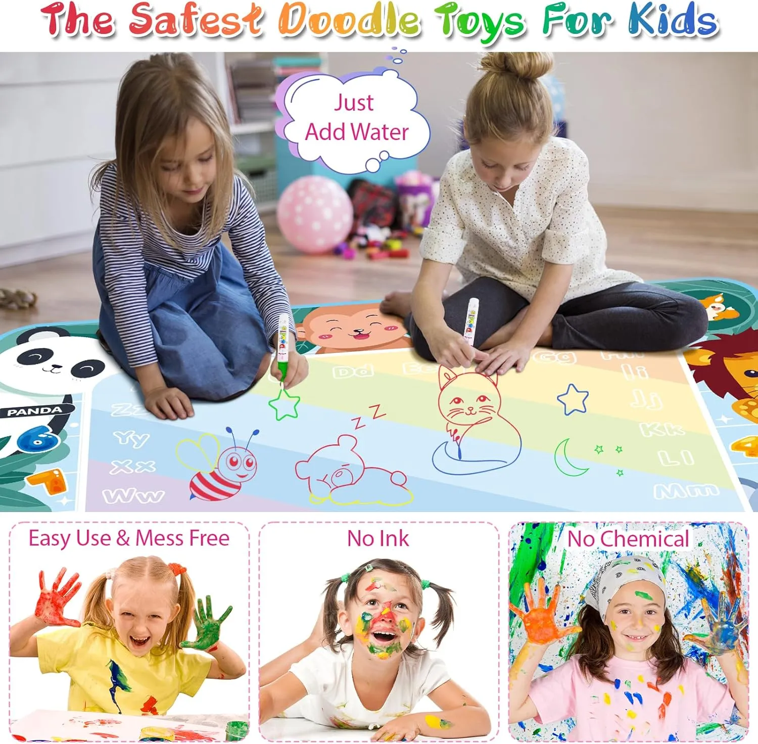 Thick Water Doodle Mat 40 x 32 Inches Kids Extra Large Water Painting Doodle Drawing Mat Toy Writing Coloring Magic Educational Toys for Boys Girls Age 2 3 4 5 6 7 8 Year Old Holiday Birthday Present