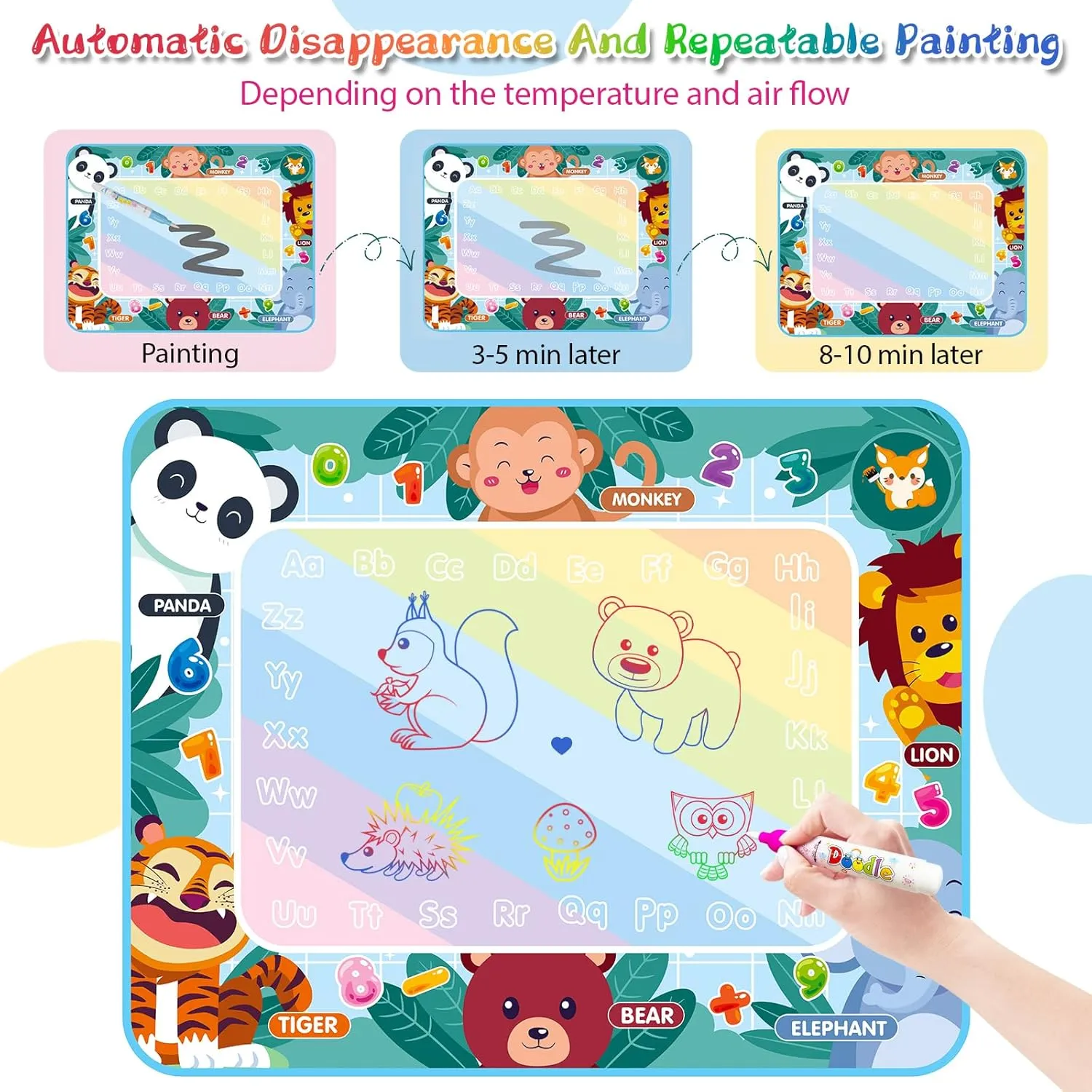 Thick Water Doodle Mat 40 x 32 Inches Kids Extra Large Water Painting Doodle Drawing Mat Toy Writing Coloring Magic Educational Toys for Boys Girls Age 2 3 4 5 6 7 8 Year Old Holiday Birthday Present