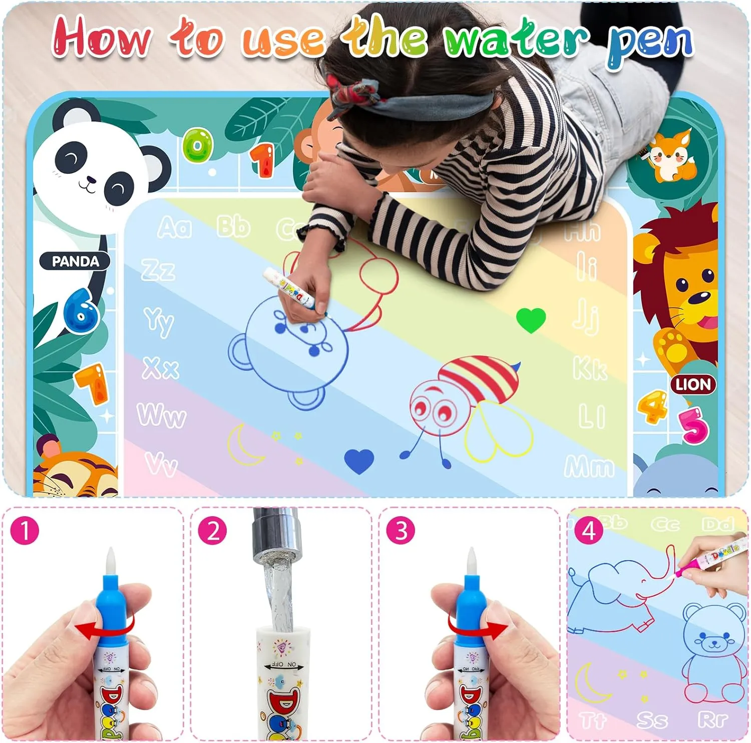 Thick Water Doodle Mat 40 x 32 Inches Kids Extra Large Water Painting Doodle Drawing Mat Toy Writing Coloring Magic Educational Toys for Boys Girls Age 2 3 4 5 6 7 8 Year Old Holiday Birthday Present