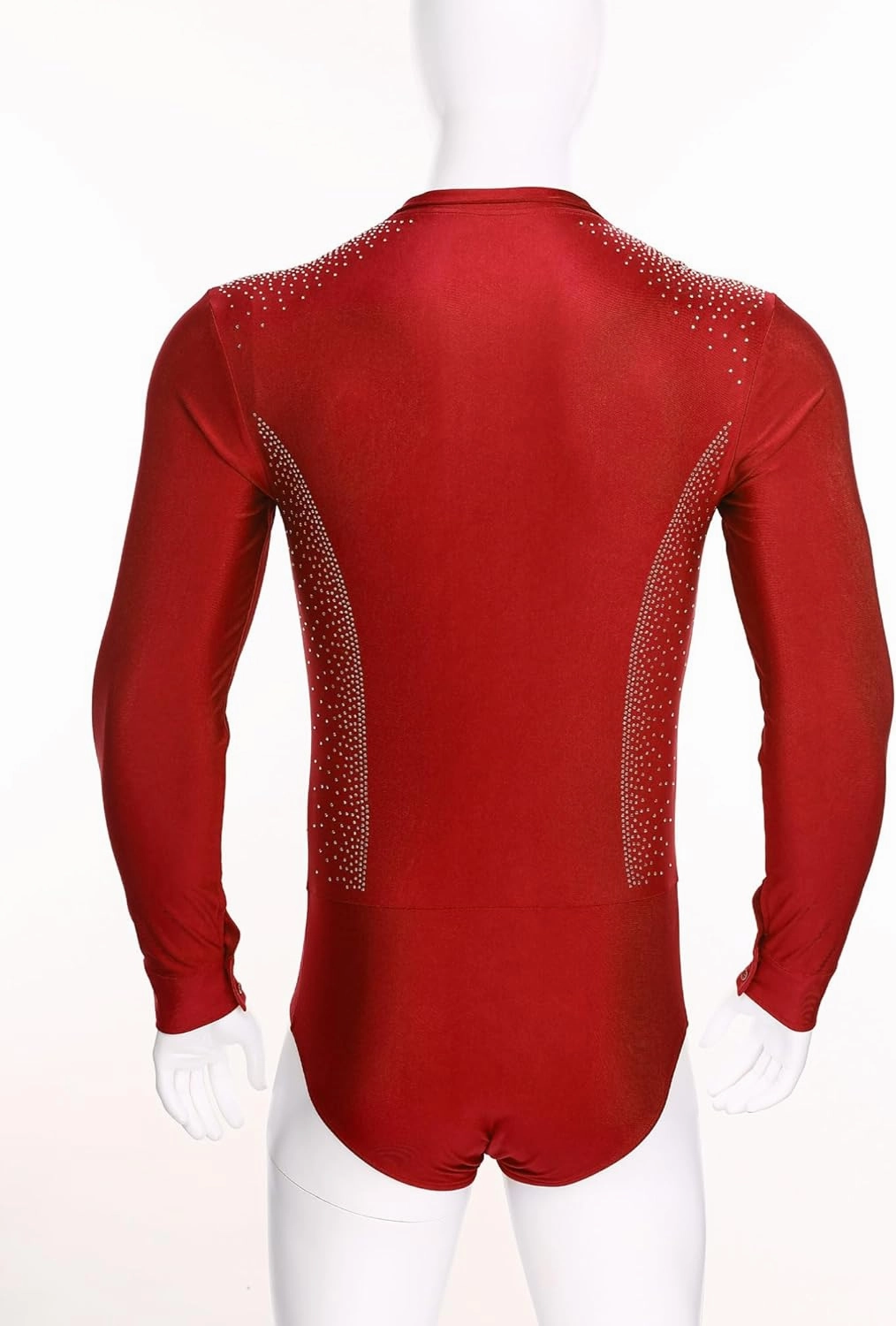 TiaoBug Men's Tango Latin Dance Leotard Shirts Shiny Rhinestone Long Sleeve Chacha Rumba Samba