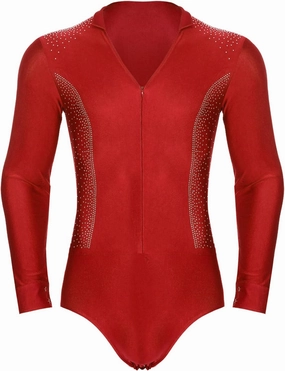TiaoBug Men's Tango Latin Dance Leotard Shirts Shiny Rhinestone Long Sleeve Chacha Rumba Samba